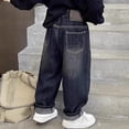 thumbnail image 1 of Boy's Baggy Denim Pants Vintage Straight Leg Machine Washable Kids Boys Pull on Denim Pants with Flap Pocket for Kids, 1 of 1