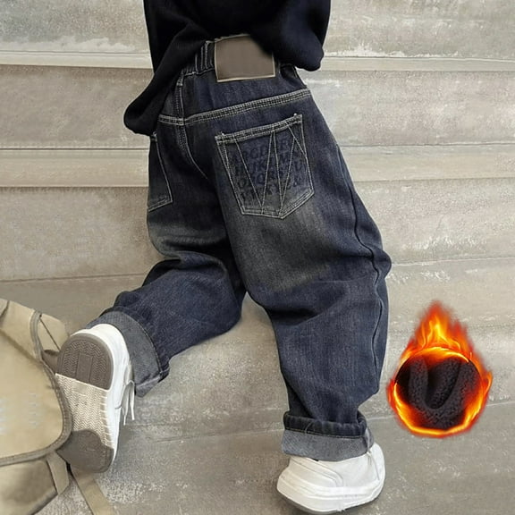 Boy's Baggy Hop Jeans High Waist Floor Length Baggy Wide Leg Stretch Denim Pants Loose Fit Long Trousers for Kids