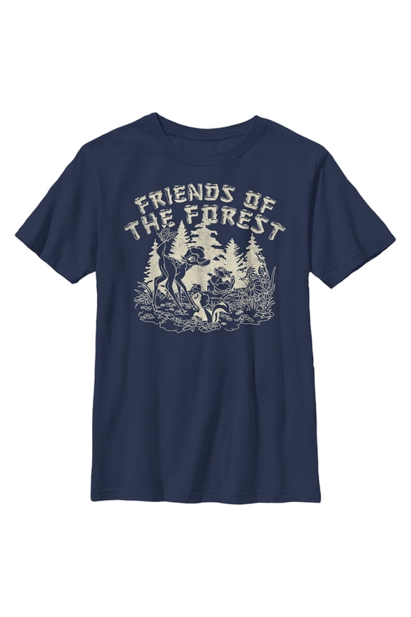 Boy's Bambi Artistic Friends Of The Forest  Graphic Tee Navy Blue Large