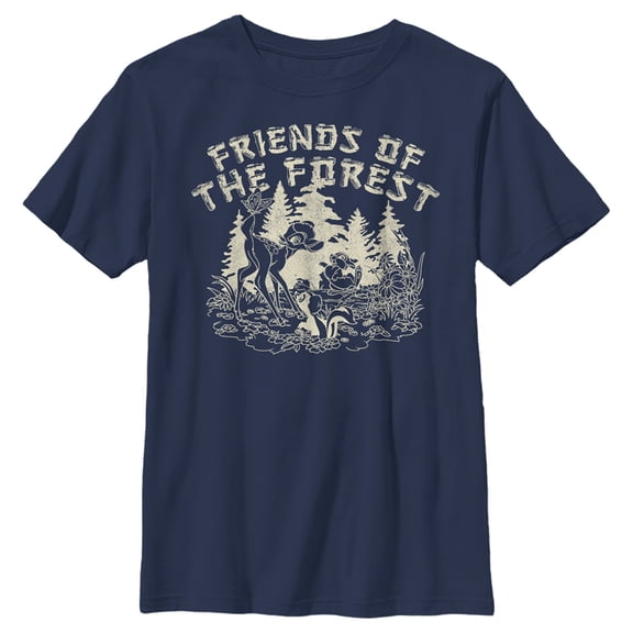 Boy's Bambi Artistic Friends Of The Forest  Graphic Tee Navy Blue Small