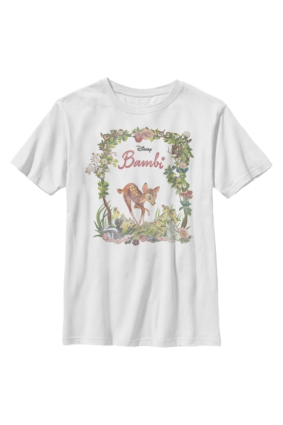 Boy's Bambi Floral Arch and Forest Friends Graphic Tee White Large