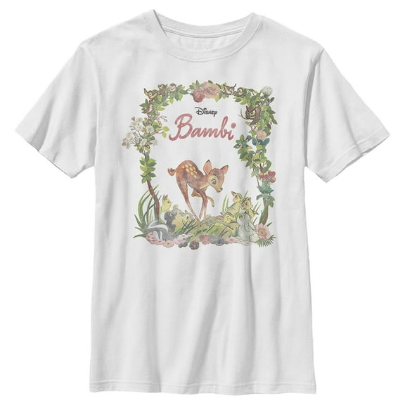 Boy's Bambi Floral Arch and Forest Friends  Graphic Tee White X Small