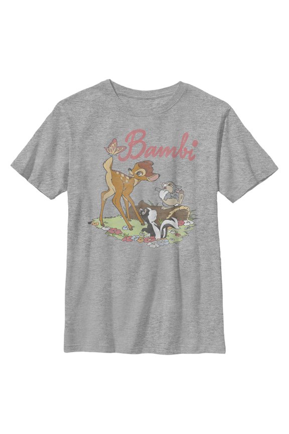 Boy's Bambi Flower, Thumper and a Butterfly Graphic Tee Athletic Heather Large