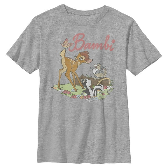 Boy's Bambi Flower, Thumper and a Butterfly  Graphic Tee Athletic Heather X Large