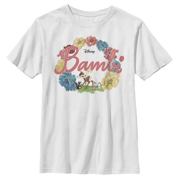 Boy's Bambi Flower in Floral Circle With Butterfly  Graphic Tee White Medium