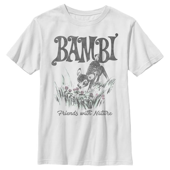 Boy's Bambi Friends With Nature Artistic Sketch Graphic Tee White Small