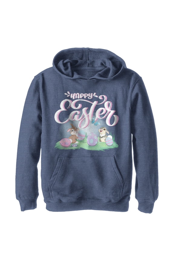 Boy's Bambi Happy Easter Thumper Pull Over Hoodie Navy Blue Heather X Large