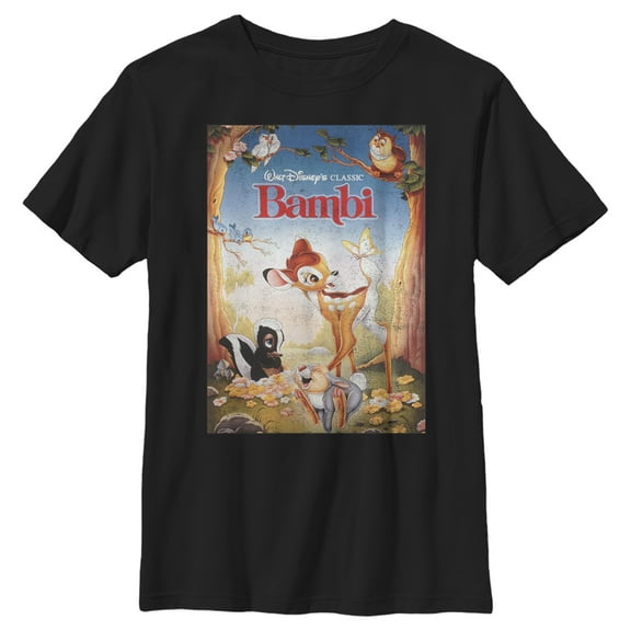 Boy's Bambi Movie Cover Title Poster Graphic Tee Black Medium
