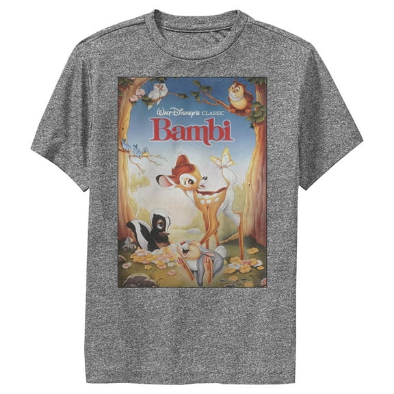 Boy's Bambi Movie Cover Title Poster Performance Graphic Tee Charcoal Heather Small