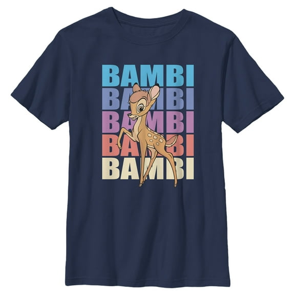 Boy's Bambi Name Stack Pose  Graphic Tee Navy Blue Large