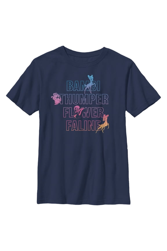 Boy's Bambi Neon Name Stack  Graphic Tee Navy Blue Large