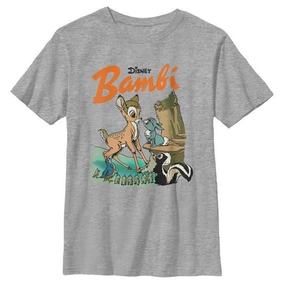 Boy's Bambi Retro Poster  Graphic Tee Athletic Heather Large