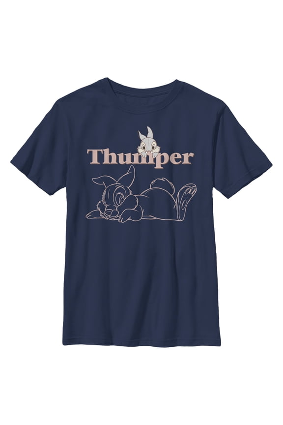 Boy's Bambi Thumper Line Art  Graphic Tee Navy Blue Large