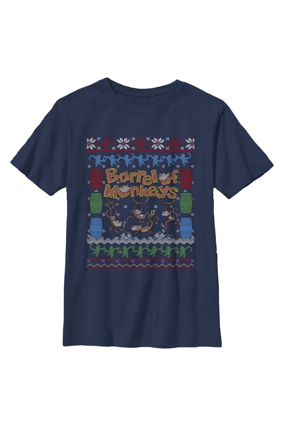 Boy's Barrel of Monkeys Ugly Christmas Sweater Print  Graphic T-Shirt