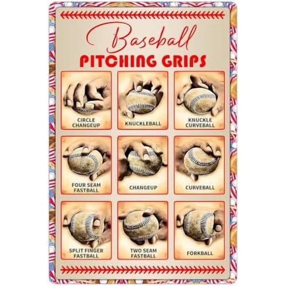 Boy's Baseball Gifts Baseball Pitching Grips Sign Boys Room Decorations For Bedroom,Gift for baseball enthusiasts 8 x 12 Inch9602