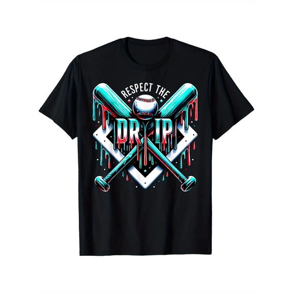 Boy's Baseball Ice Cream Drip Youth Respect The Drip T-Shirt, T-Shirt for Kids Youth, 180gsm, 100% Cotton