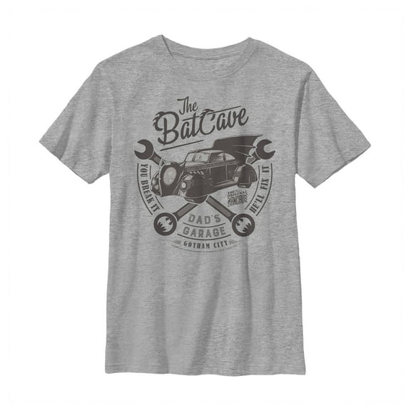 Boy's Batman Bat Cave Dad's Garage  Graphic Tee Athletic Heather Medium