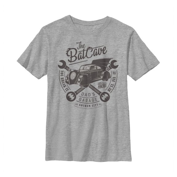 Boy's Batman Bat Cave Dad's Garage Graphic Tee Athletic Heather X Large