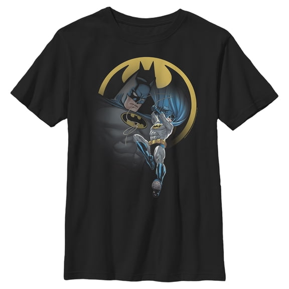 Boy's Batman Bat Signal Portrait Graphic Tee Black Large