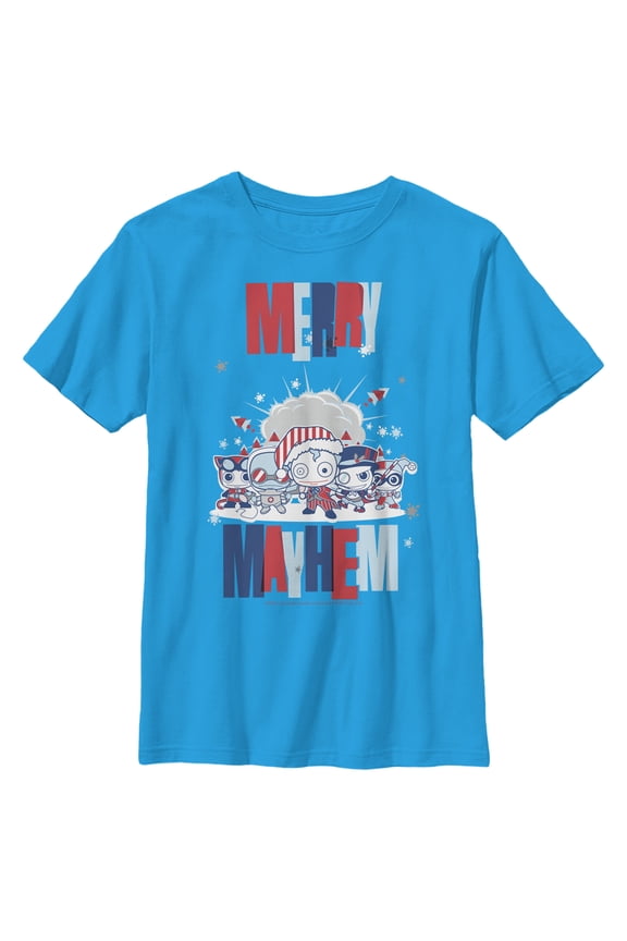Boy's Batman Christmas Merry Mayhem  Graphic Tee Turquoise Medium