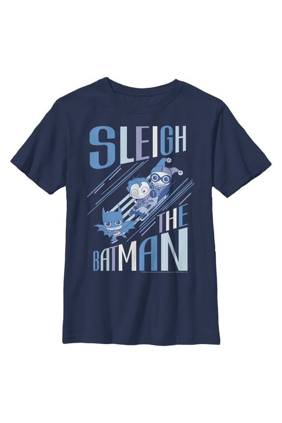Boy's Batman Christmas Sleigh the Hero Graphic Tee Navy Blue Medium