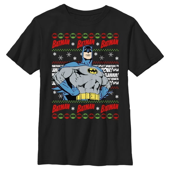 Boy's Batman Christmas Sweater  Graphic Tee Black Medium