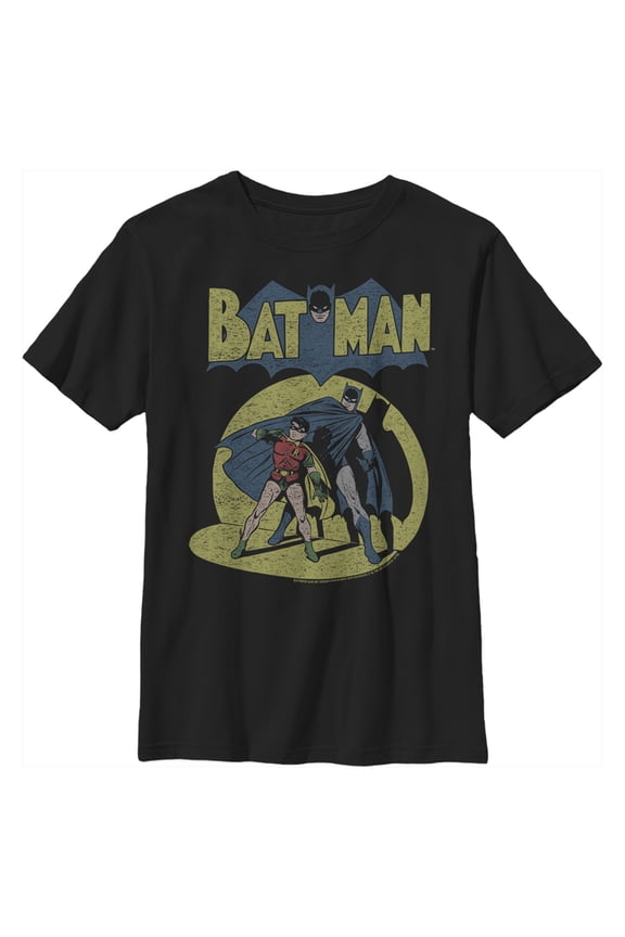 Boy's Batman Hero and Sidekick Spotted Graphic Tee Black Large