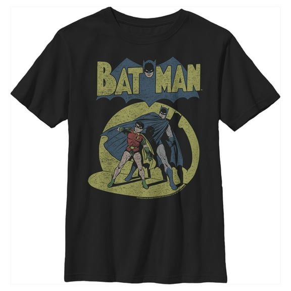 Boy's Batman Hero and Sidekick Spotted Graphic Tee Black Small