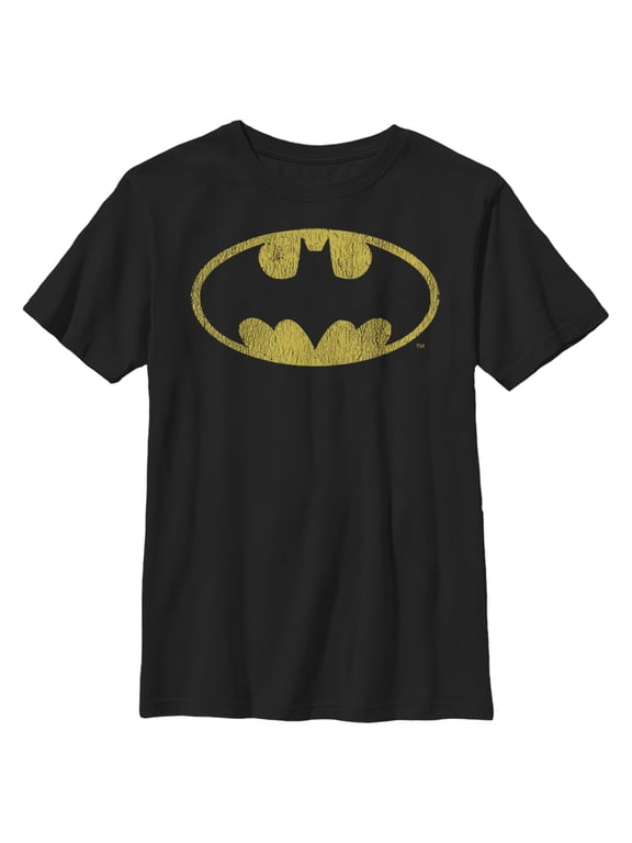 Boy's Batman Logo Retro Caped Crusader Graphic Tee Black X Large