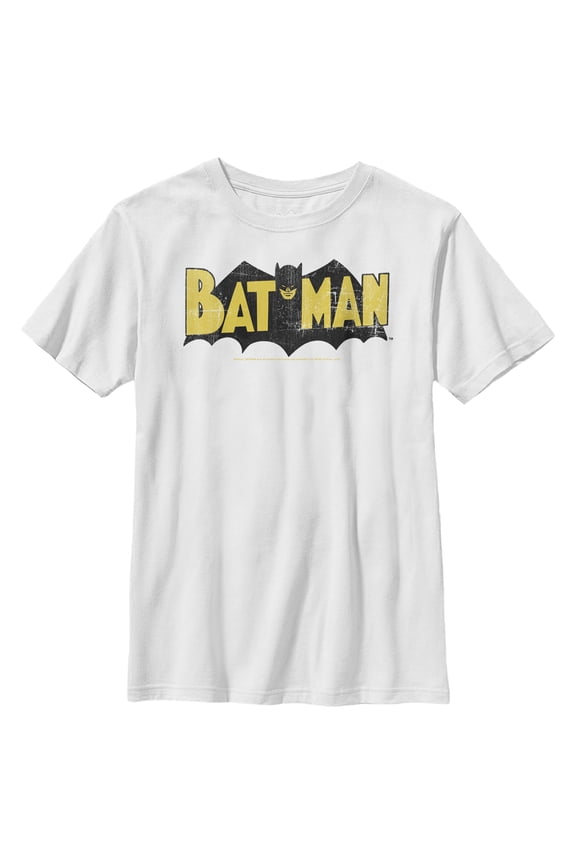 Boy's Batman Logo Vintage Graphic Tee White Medium