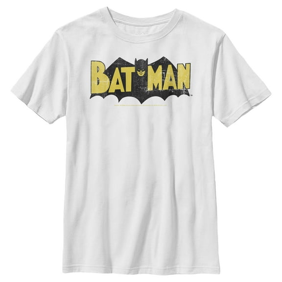 Boy's Batman Logo Vintage  Graphic Tee White Small