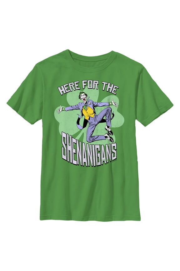 Boy's Batman St. Patrick's Day Joker Here for the Shenanigans Graphic Tee Kelly Green Medium