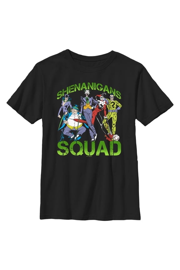 Boy's Batman St. Patrick's Day Shenanigans Squad Graphic Tee Black Large