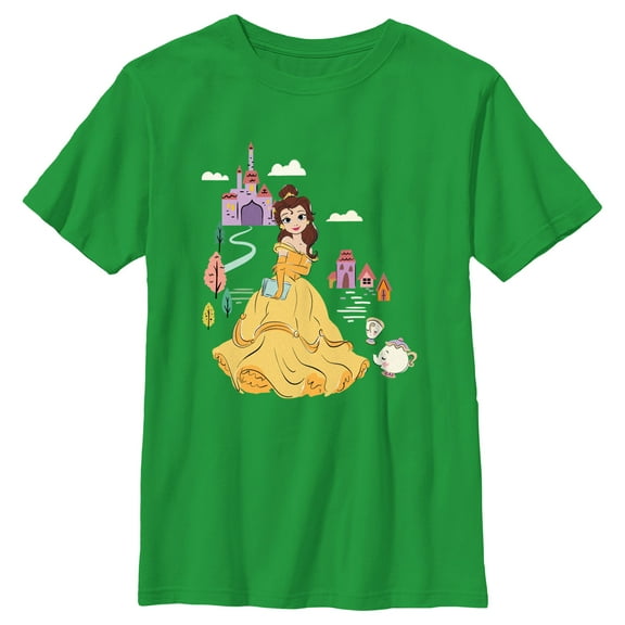 Boy's Beauty and the Beast Cartoon Belle  Graphic Tee Kelly Green X Small