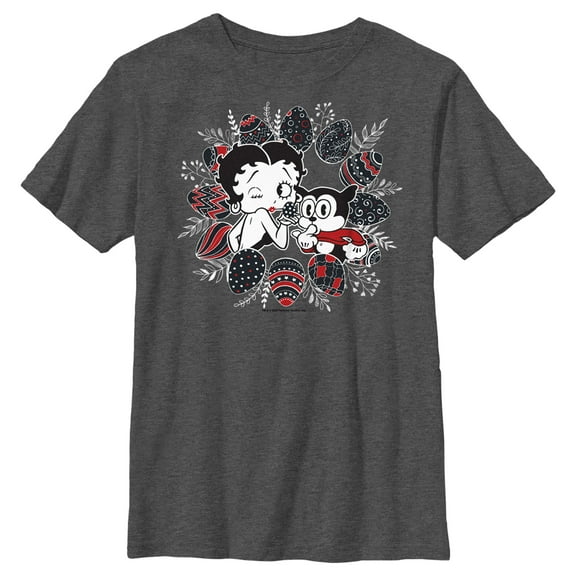 Boy's Betty Boop Easter Egg Frame  Graphic Tee Charcoal Heather Medium