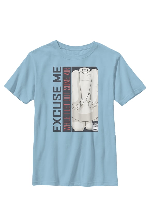 Boy's Big Hero 6 Baymax Excuse Me  Graphic Tee Light Blue Small