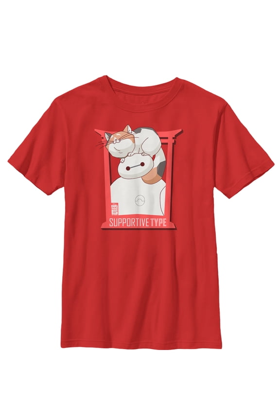 Boy's Big Hero 6 Baymax & Mochi Cat Graphic Tee Red Large