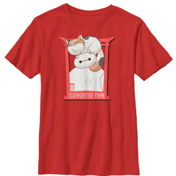 Boy's Big Hero 6 Baymax & Mochi Cat  Graphic Tee Red Small