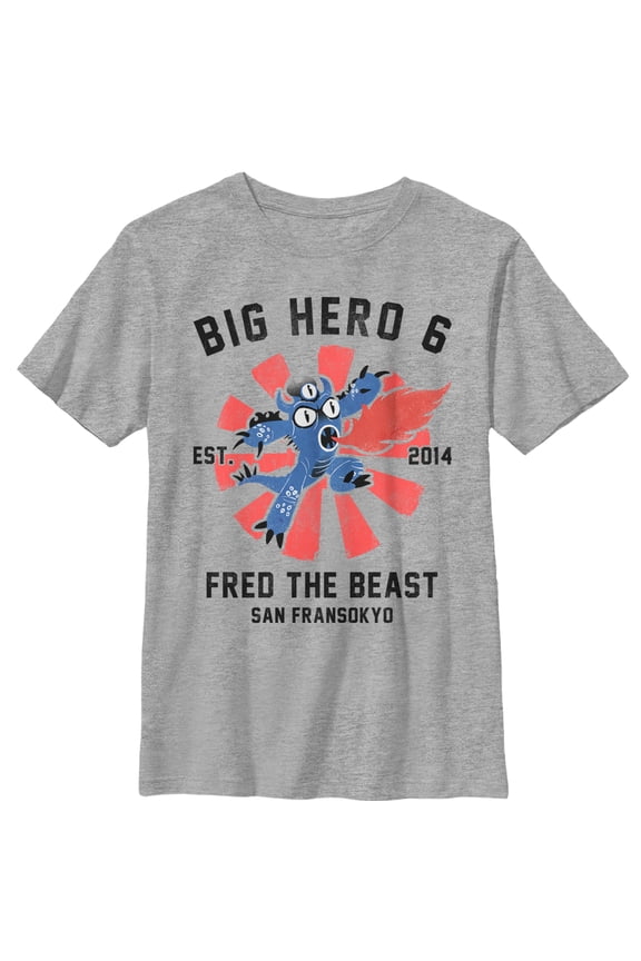 Boy's Big Hero 6 Fred the Beast Portrait Graphic Tee Athletic Heather Small
