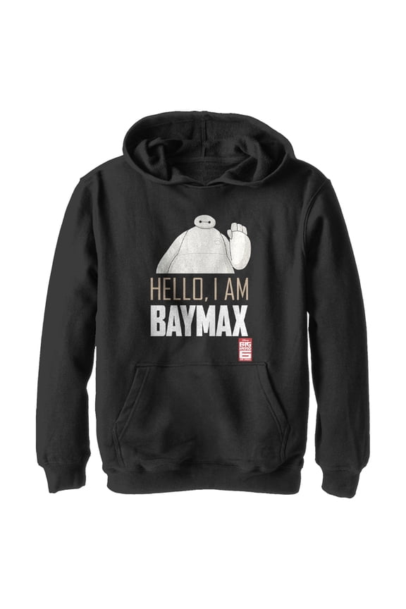 Boy's Big Hero 6 Hello, I Am Baymax Pull Over Hoodie Black Small