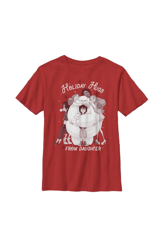 Boy's Big Hero 6 Holiday Hugs From Daughter  Graphic Tee Red Large