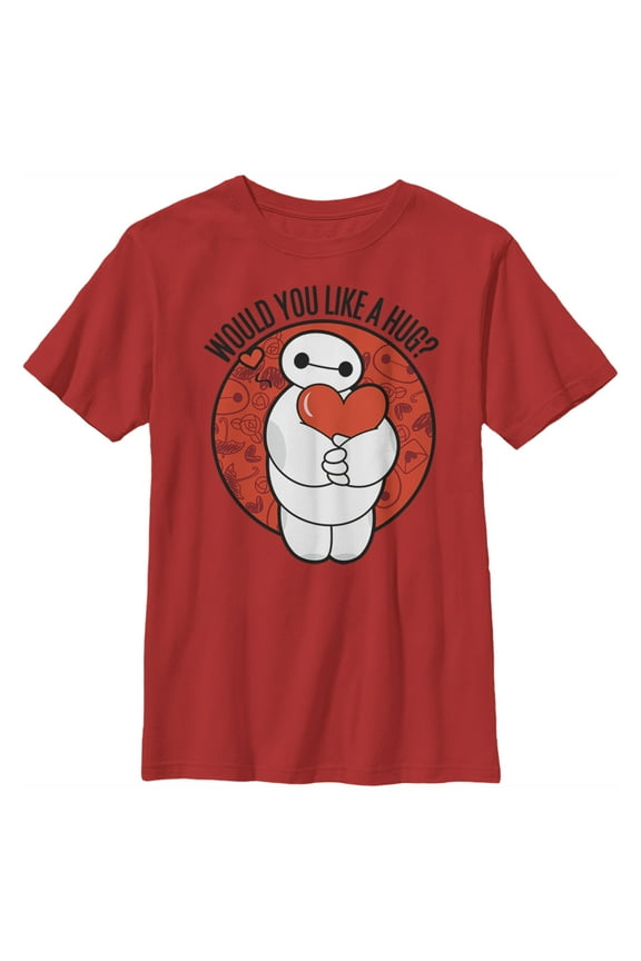 Boy's Big Hero 6 Valentine's Baymax Likes Hugs Graphic Tee Red X Small