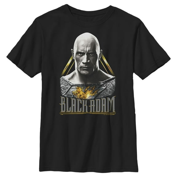 Boy's Black Adam Grey and Gold Portrait Stare Graphic Tee Black X Large