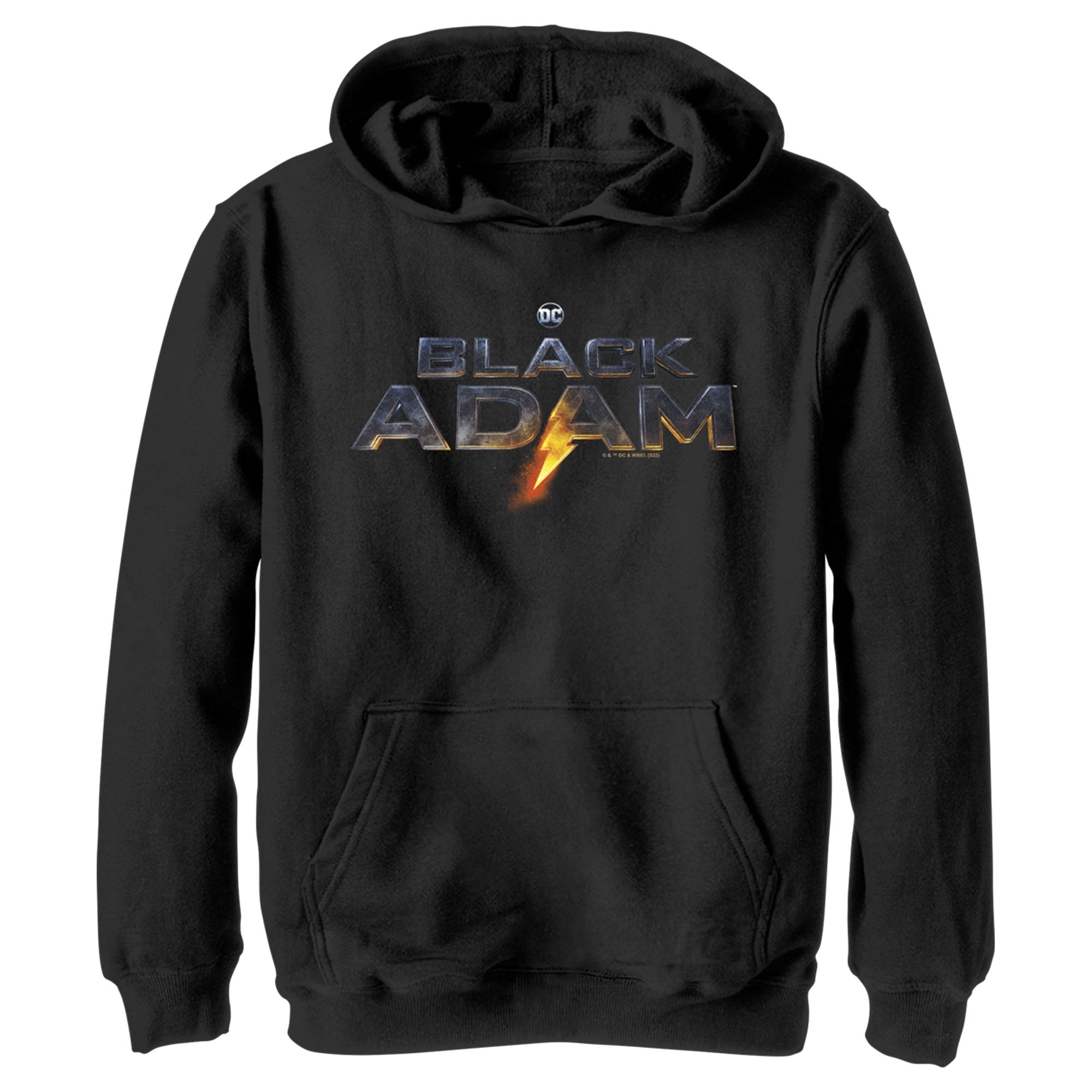 Boy s Black Adam Black Logo Pull Over Hoodie Navy Blue Heather Medium