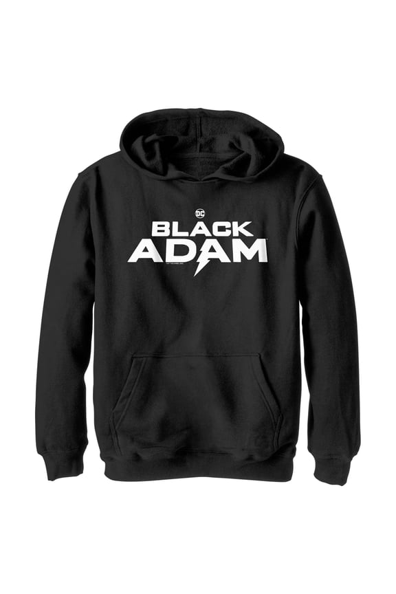 Boy's Black Adam White Logo Pull Over Hoodie Black Medium