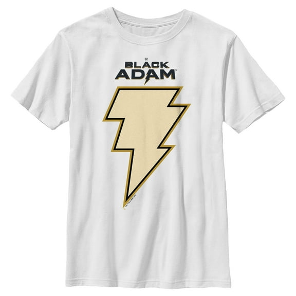 Boy's Black Adam Yellow Lightning Bolt  Graphic Tee White Large