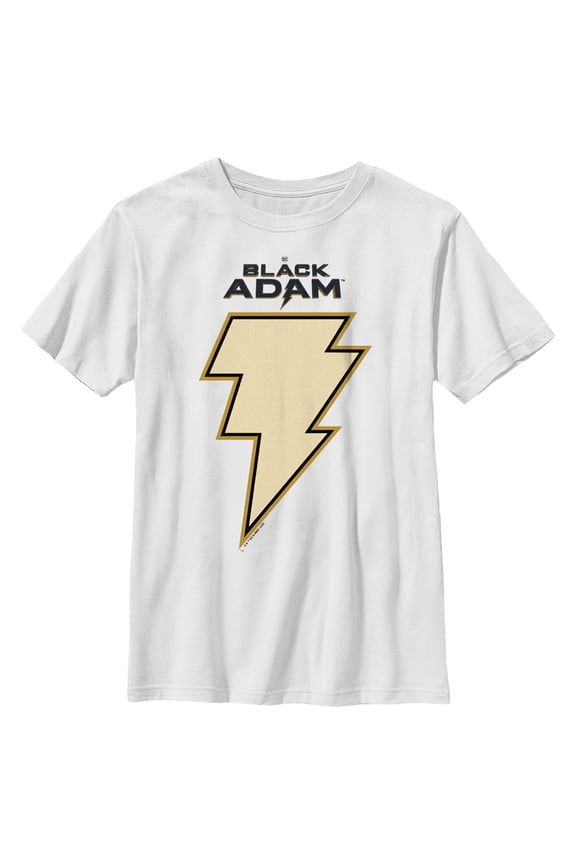 Boy's Black Adam Yellow Lightning Bolt Graphic Tee White X Small