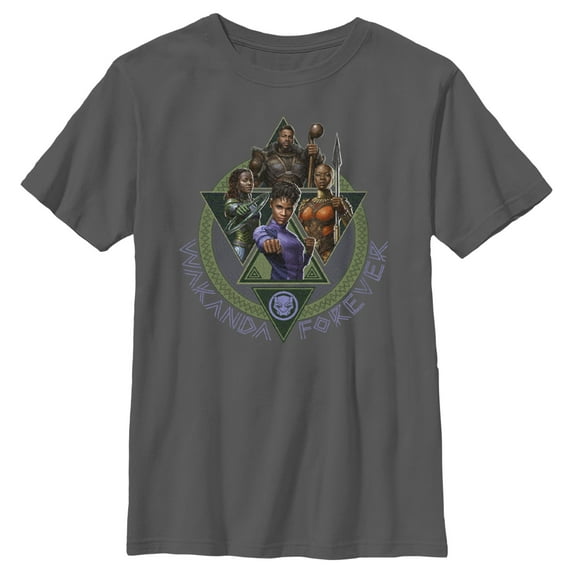Boy's Black Panther: Wakanda Forever Character Portrait Triangles Graphic Tee Charcoal Large