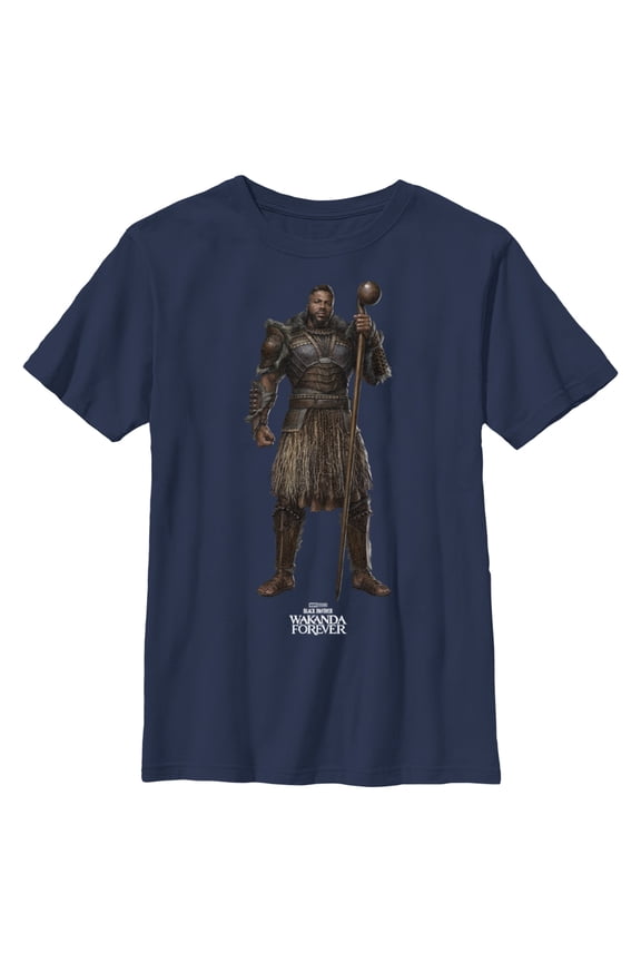 Boy's Black Panther: Wakanda Forever Lord M'Baku Standing Tall Graphic Tee Navy Blue Large