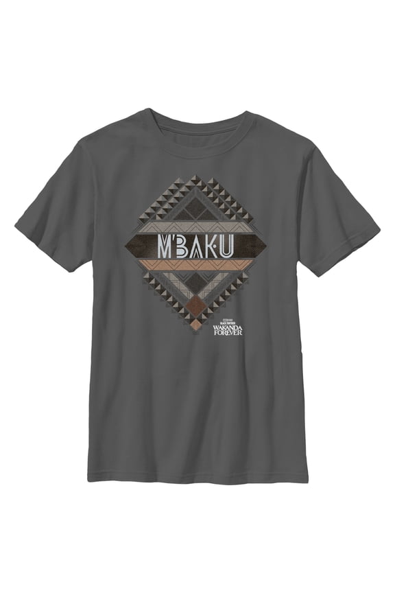 Boy's Black Panther: Wakanda Forever M'Baku Ornate Logo Graphic Tee Charcoal Large